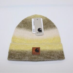 Yellow multicolor knit Carhartt beanie leather patch nwt